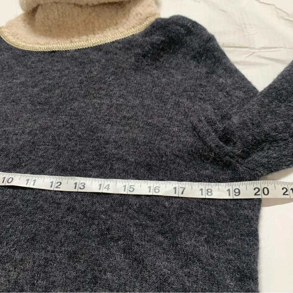 TORY BURCH Gray and Cream Angelina Turtleneck Alpaca Sweater Women’s Size XL - Picture 8 of 13